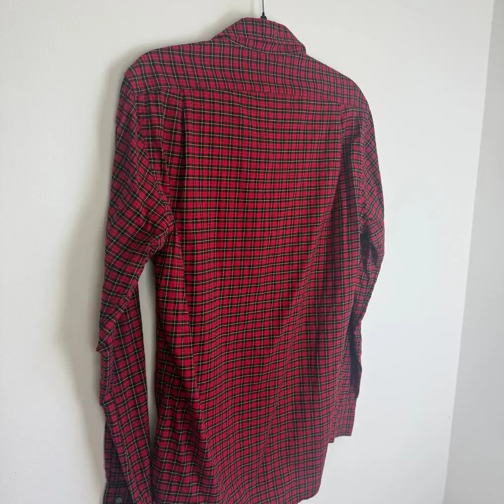 Polo Ralph Lauren Mens Slim Button-Up Long Sleeve Red/Black Plaid Shirt Medium